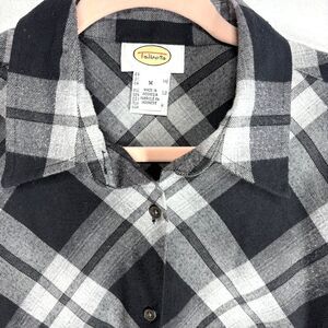 Talbots Womens Vintage Shirt Size Medium Plaid Black Gray Button Up Blouse